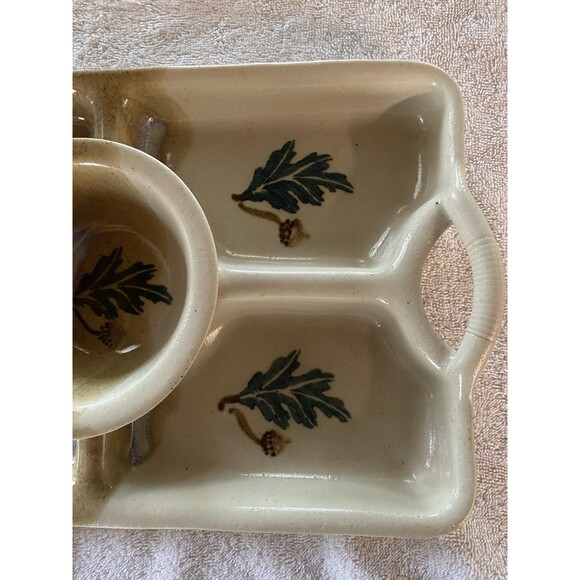 Stegall Signed Pottery Oak Leaves Appetizer Veggie Fruit Chip & Dip Tray - Picture 4 of 10